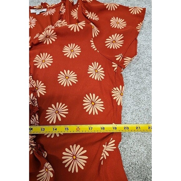 Madewell Ruffle-Edge Wrap Midi Dress Floral Daisy Daydream Orange Clay Size XL - Picture 9 of 10